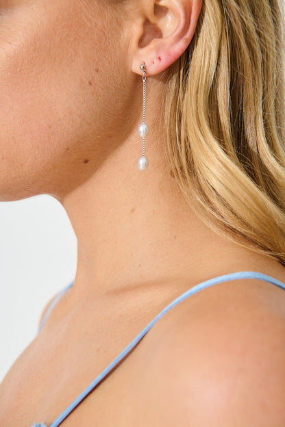 Dainty Drop Pearl Earrings in Silver
