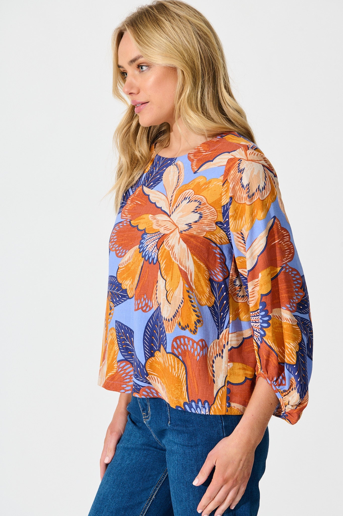 Bambi Top in Multi Print Linen Blend