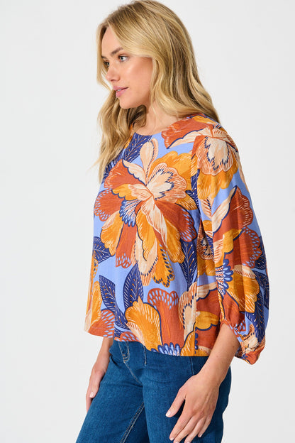 Bambi Top in Multi Print Linen Blend