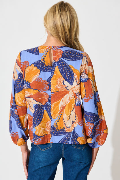 Bambi Top in Multi Print Linen Blend
