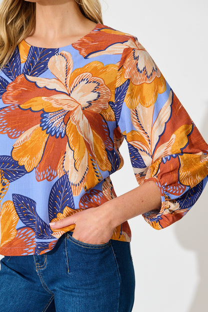 Bambi Top in Multi Print Linen Blend