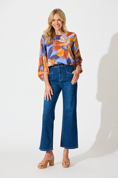 Bambi Top in Multi Print Linen Blend