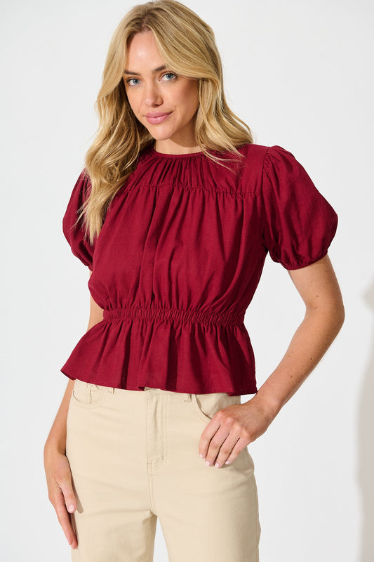 Bria Top in Wine Linen Blend