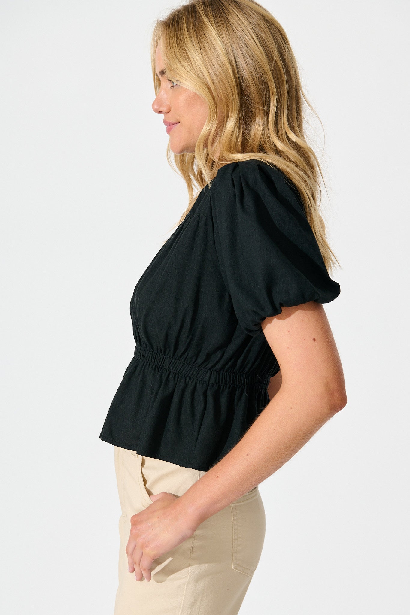 Bria Top in Black Linen Blend