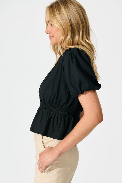 Bria Top in Black Linen Blend