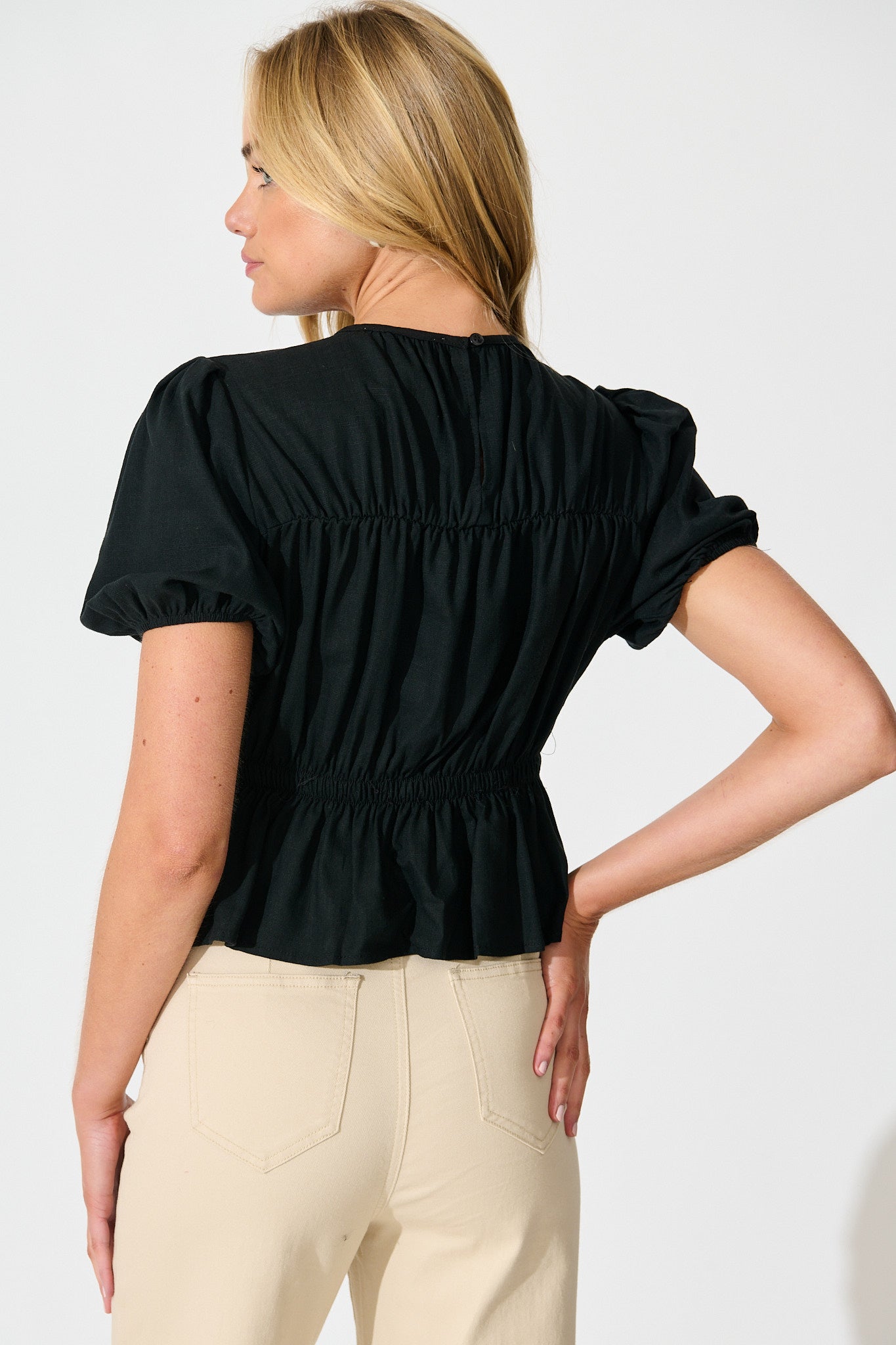 Bria Top in Black Linen Blend
