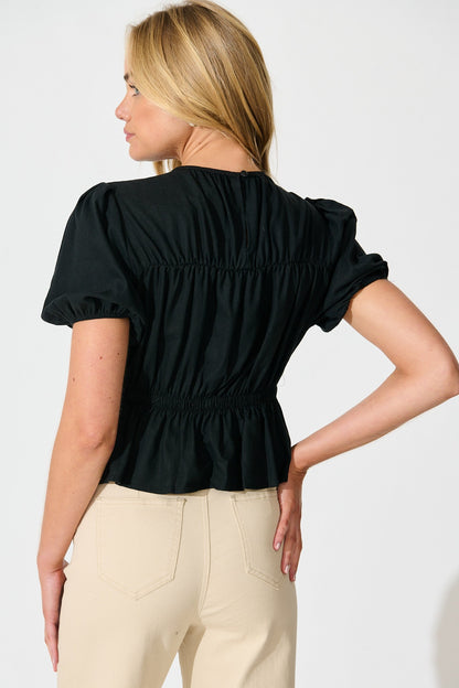 Bria Top in Black Linen Blend