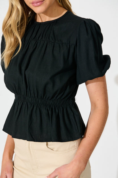 Bria Top in Black Linen Blend