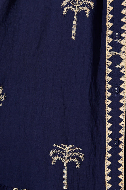 Parker Midi Shirt Dress in Navy with Palm Embroidery