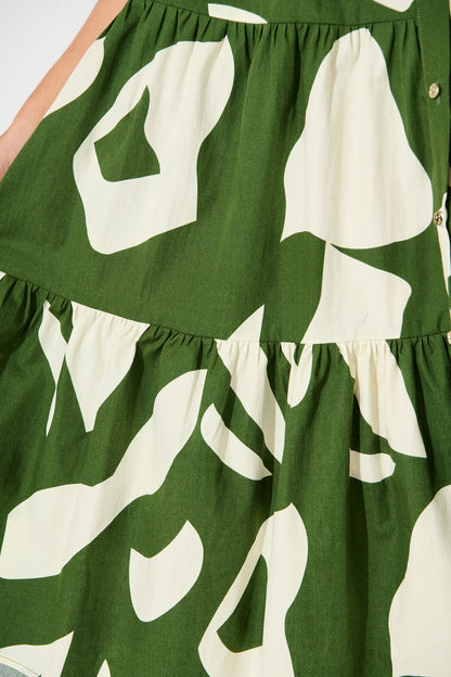 Endless Wishes Midi Shirt Dress in Green with White Cotton
