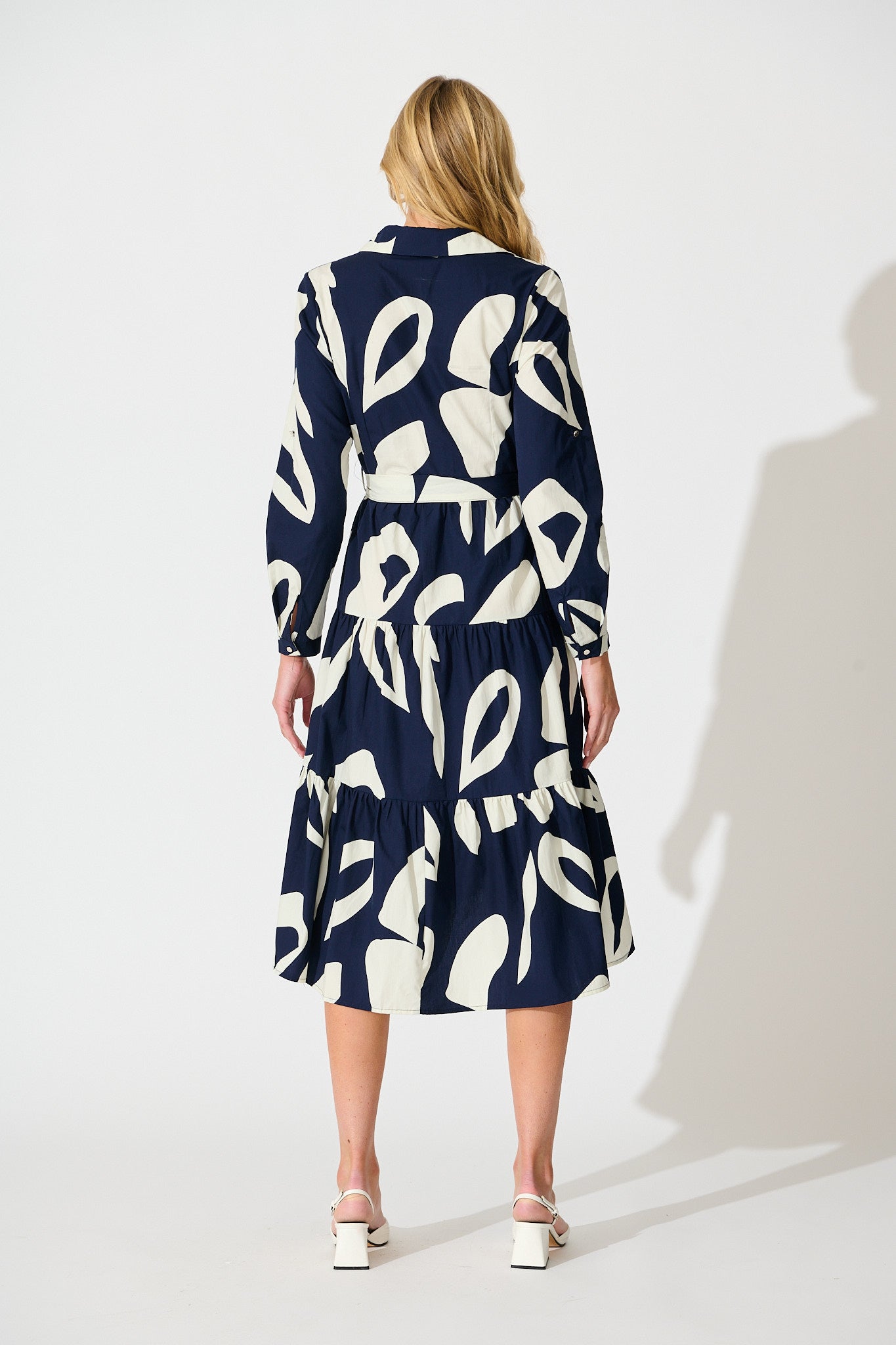 Endless Wishes Midi Shirt Dress in Navy with White Cotton