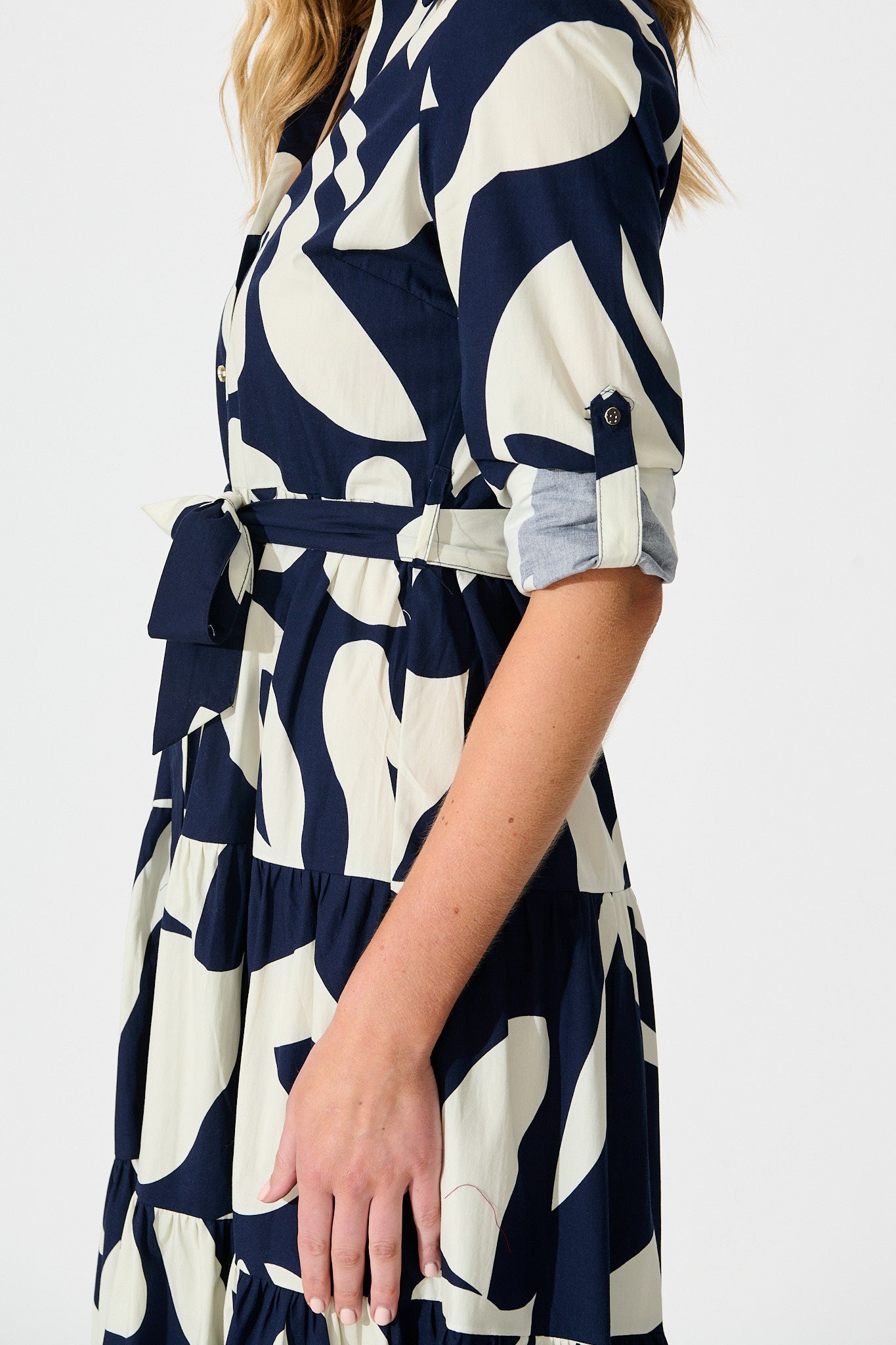 Endless Wishes Midi Shirt Dress in Navy with White Cotton