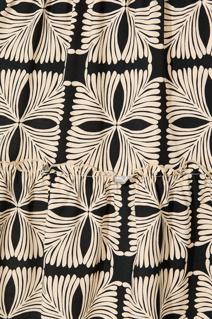 Frankie Midi Dress in Cream with Black Tile Print