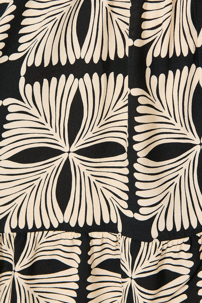 Emelyn Smock Dress in Cream with Black Tile Print