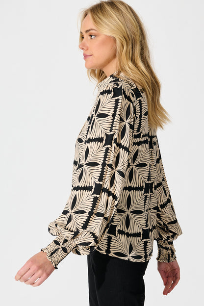 Esra Shirt in Cream with Black Tile Print