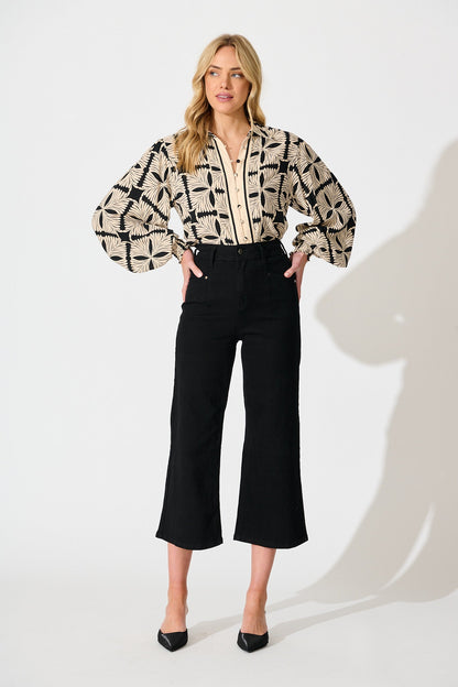 Esra Shirt in Cream with Black Tile Print