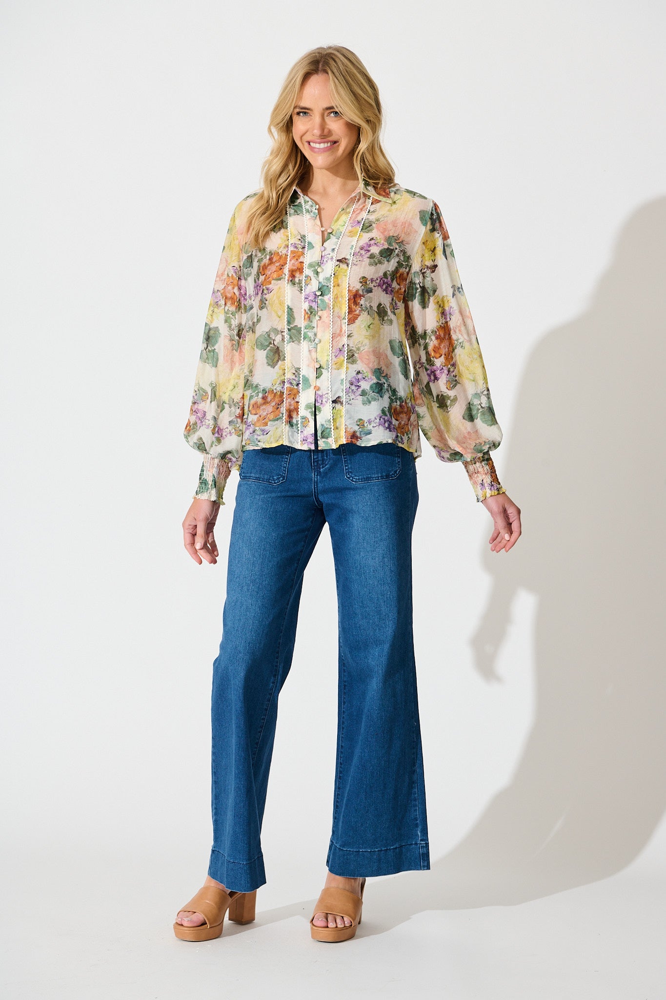Esra Shirt in Cream with Multi Floral Print