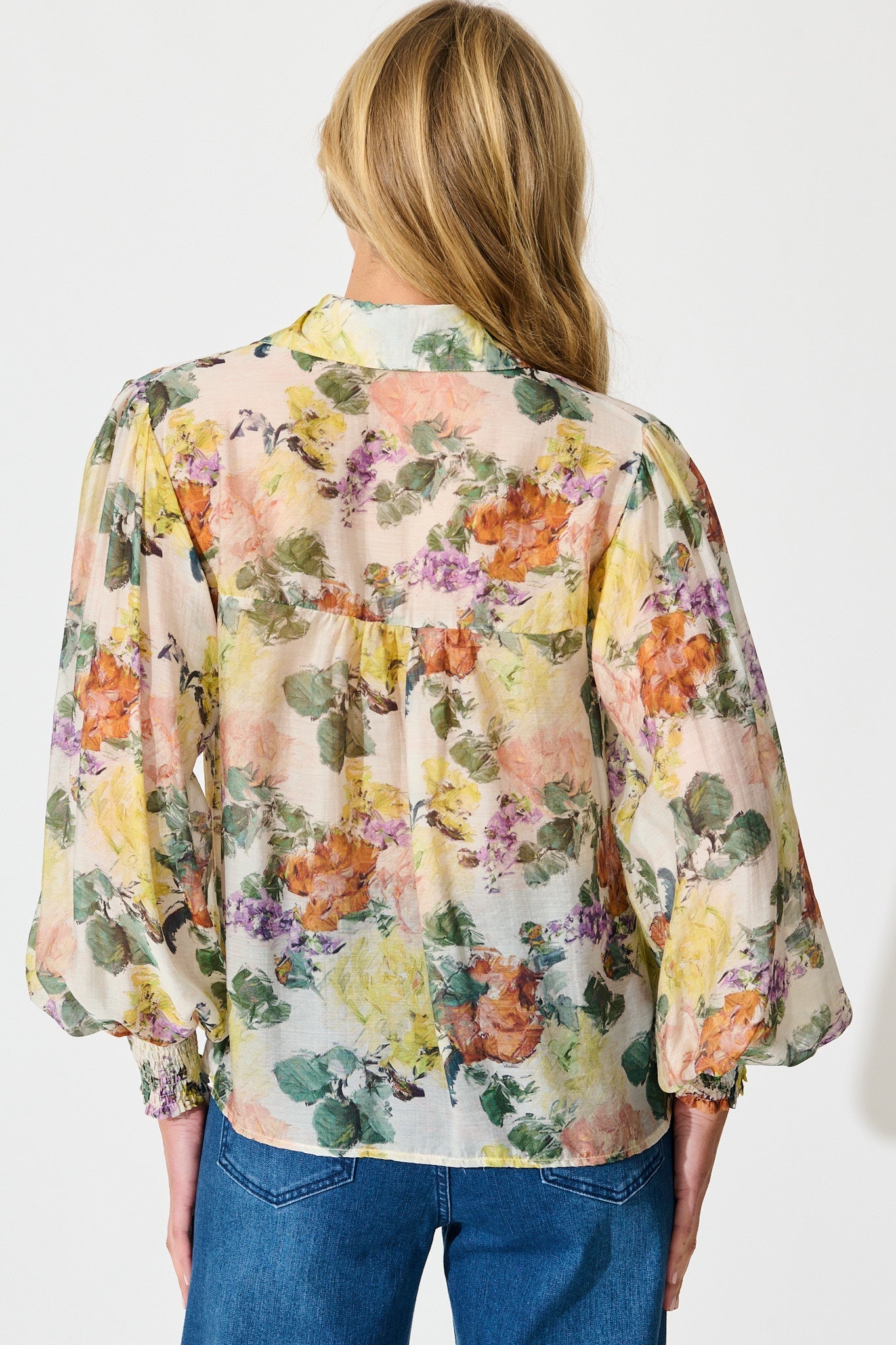 Esra Shirt in Cream with Multi Floral Print