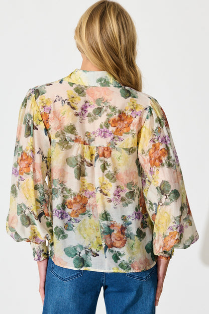 Esra Shirt in Cream with Multi Floral Print