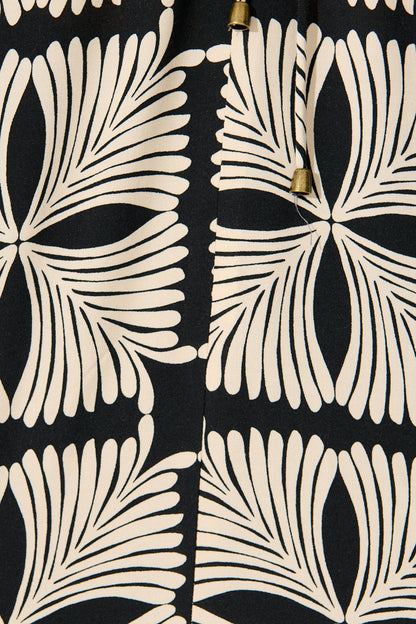 Marcy Top in Cream with Black Tile Print