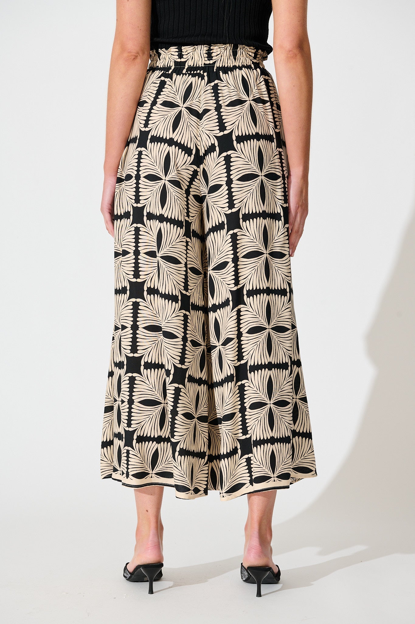 Mariah Petite Pant in Cream with Black Tile Print