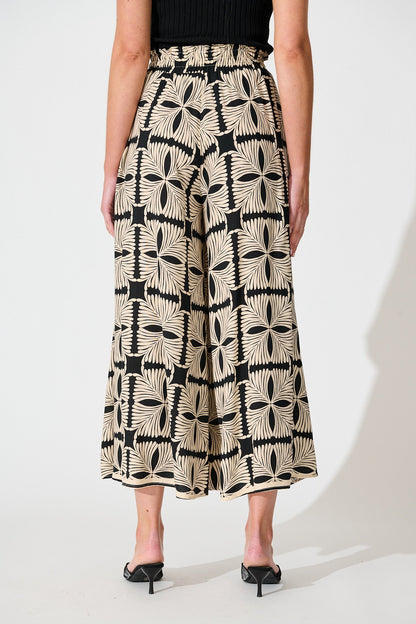 Mariah Petite Pant in Cream with Black Tile Print