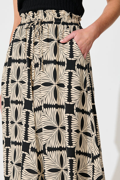 Mariah Petite Pant in Cream with Black Tile Print