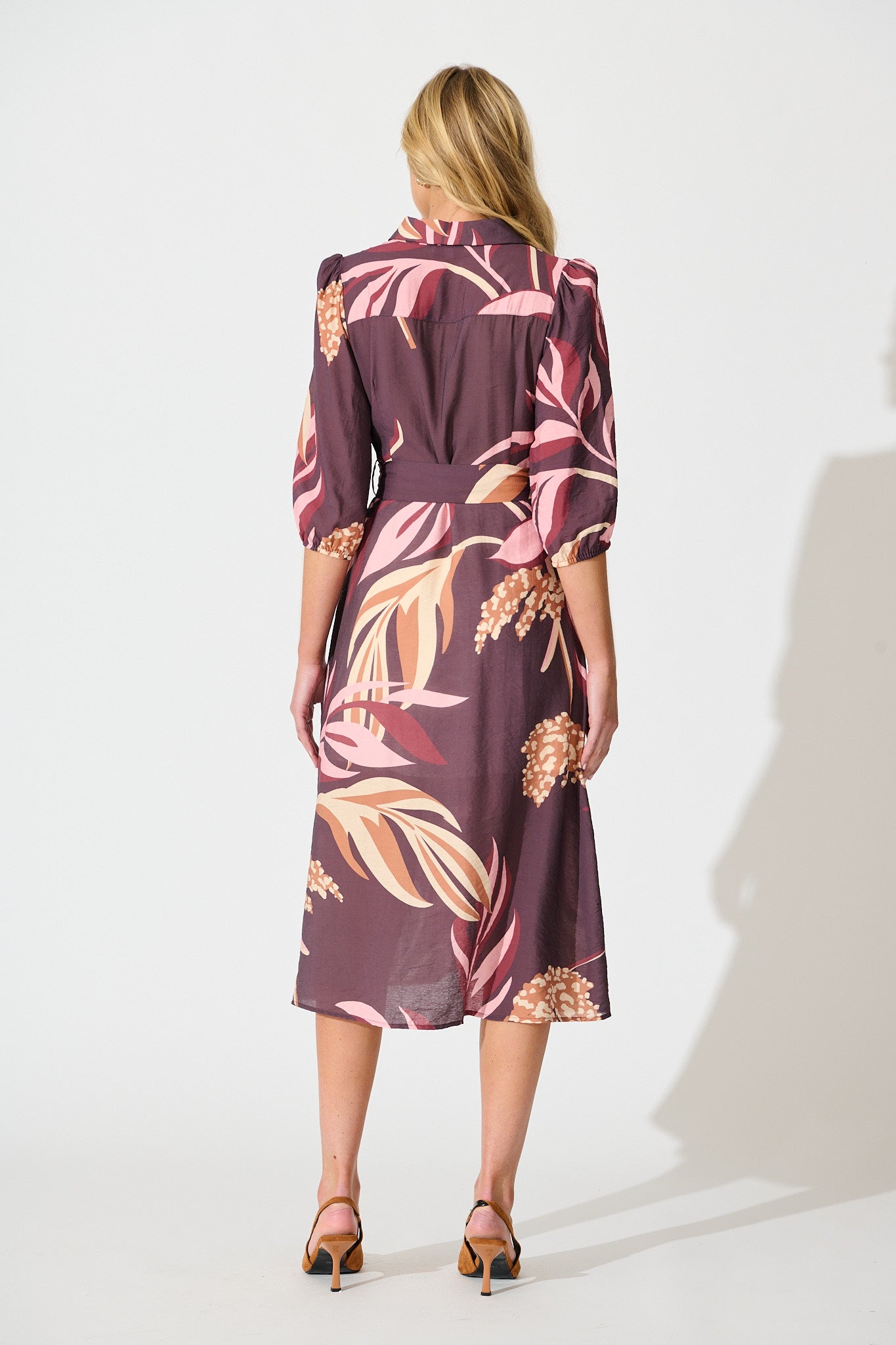 Alvia Midi Shirt Dress in Plum with Multi Floral Print