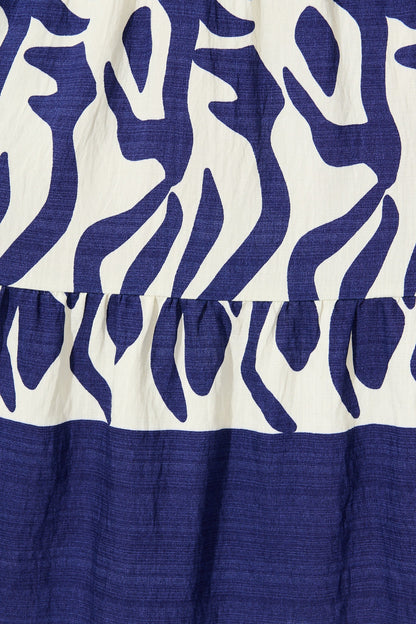 Lucky Day Midi Dress in White with Navy Print