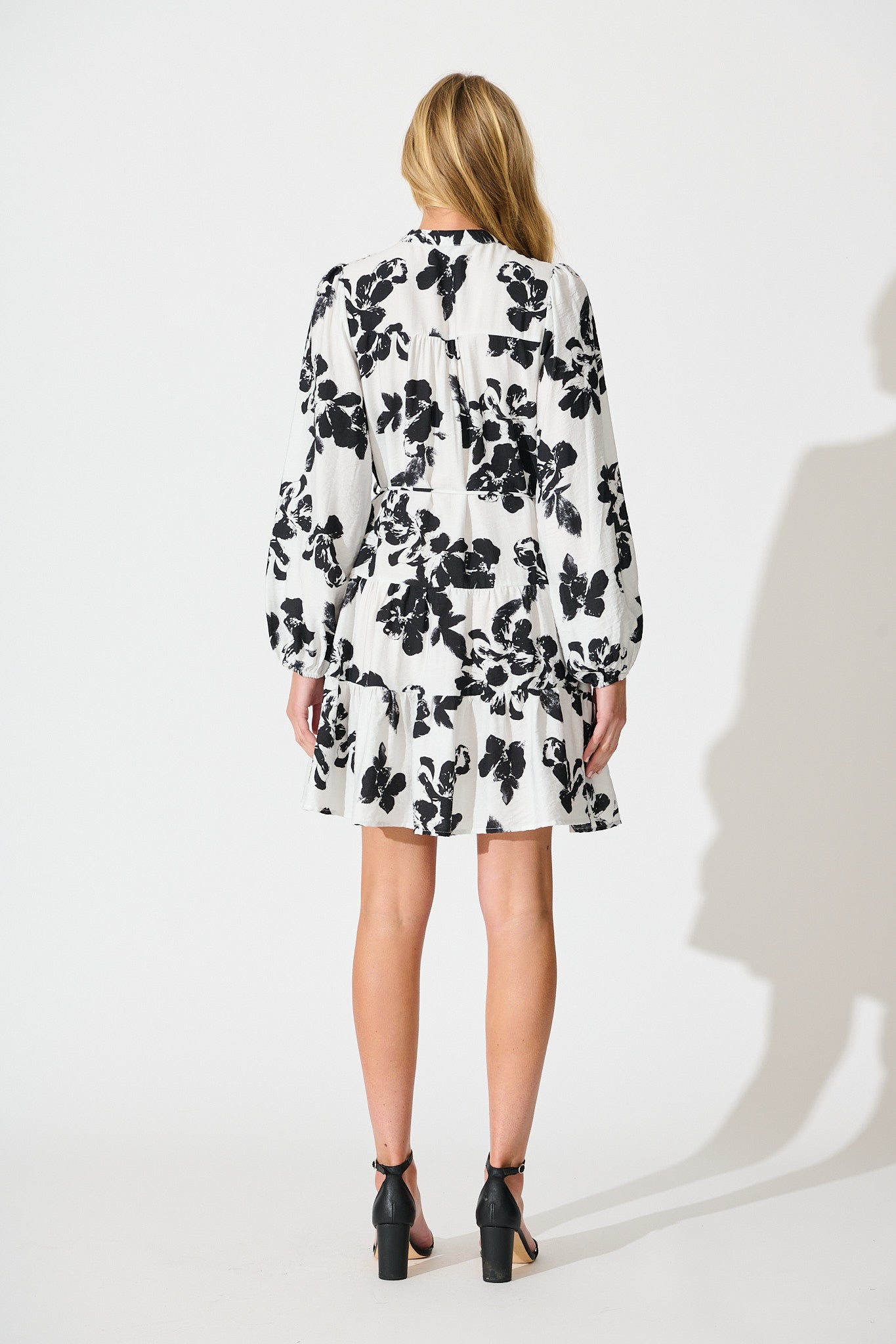 Juniper Dress in White with Black Floral Print