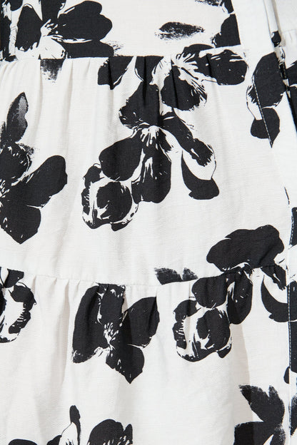 Juniper Dress in White with Black Floral Print