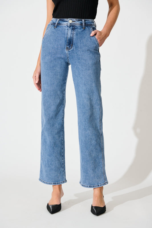 Adele High Rise Straight Leg Jean in Mid Blue