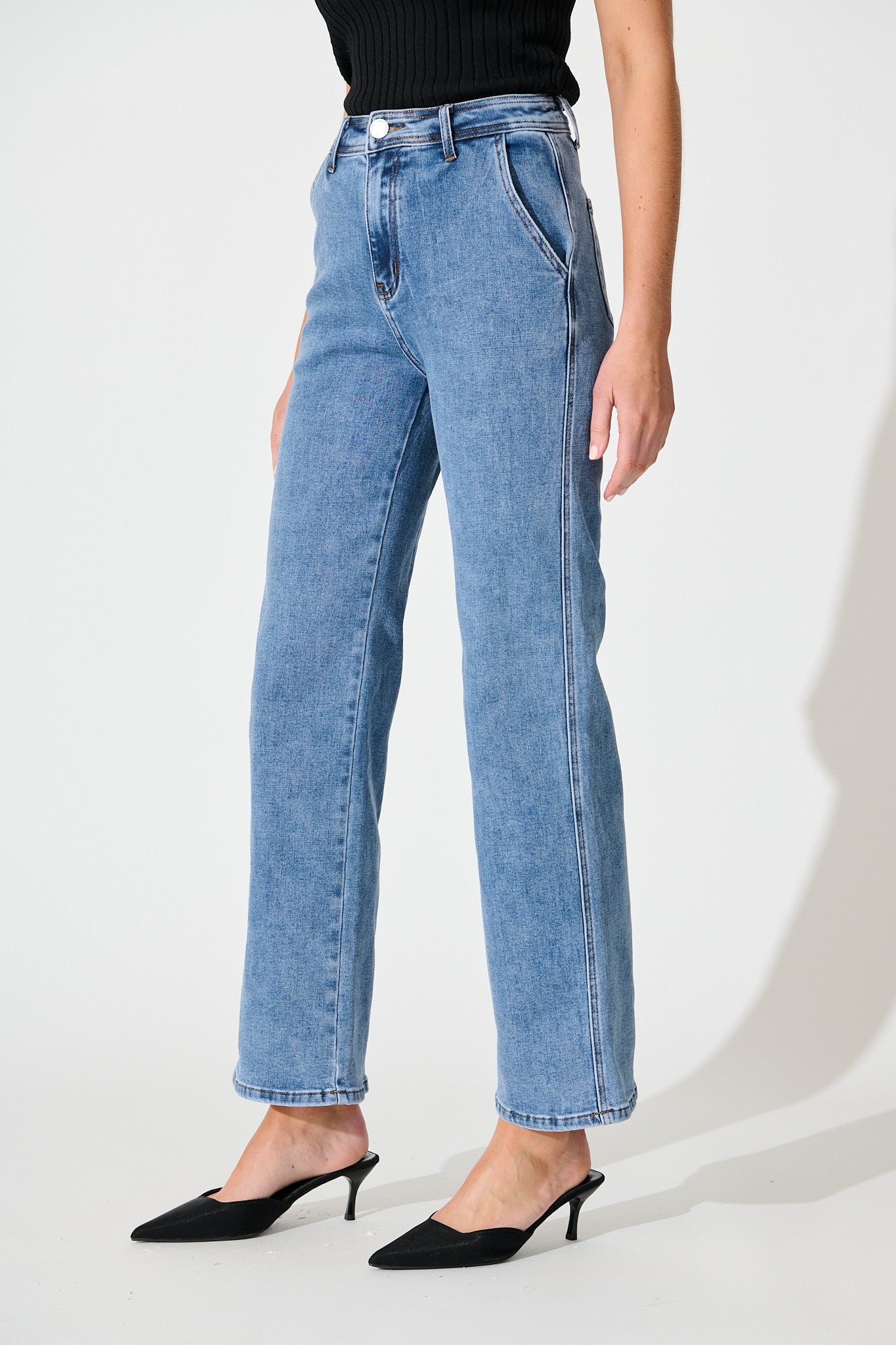 Adele High Rise Straight Leg Jean in Mid Blue
