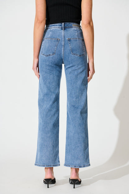 Adele High Rise Straight Leg Jean in Mid Blue