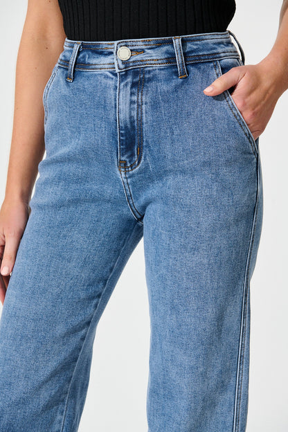 Adele High Rise Straight Leg Jean in Mid Blue