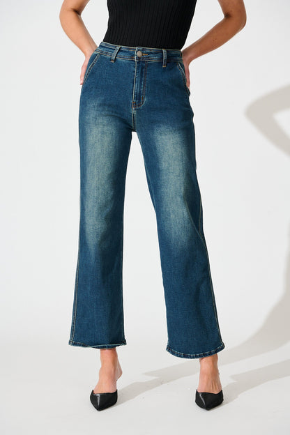 Adele High Rise Straight Leg Jean in Stone Wash Blue
