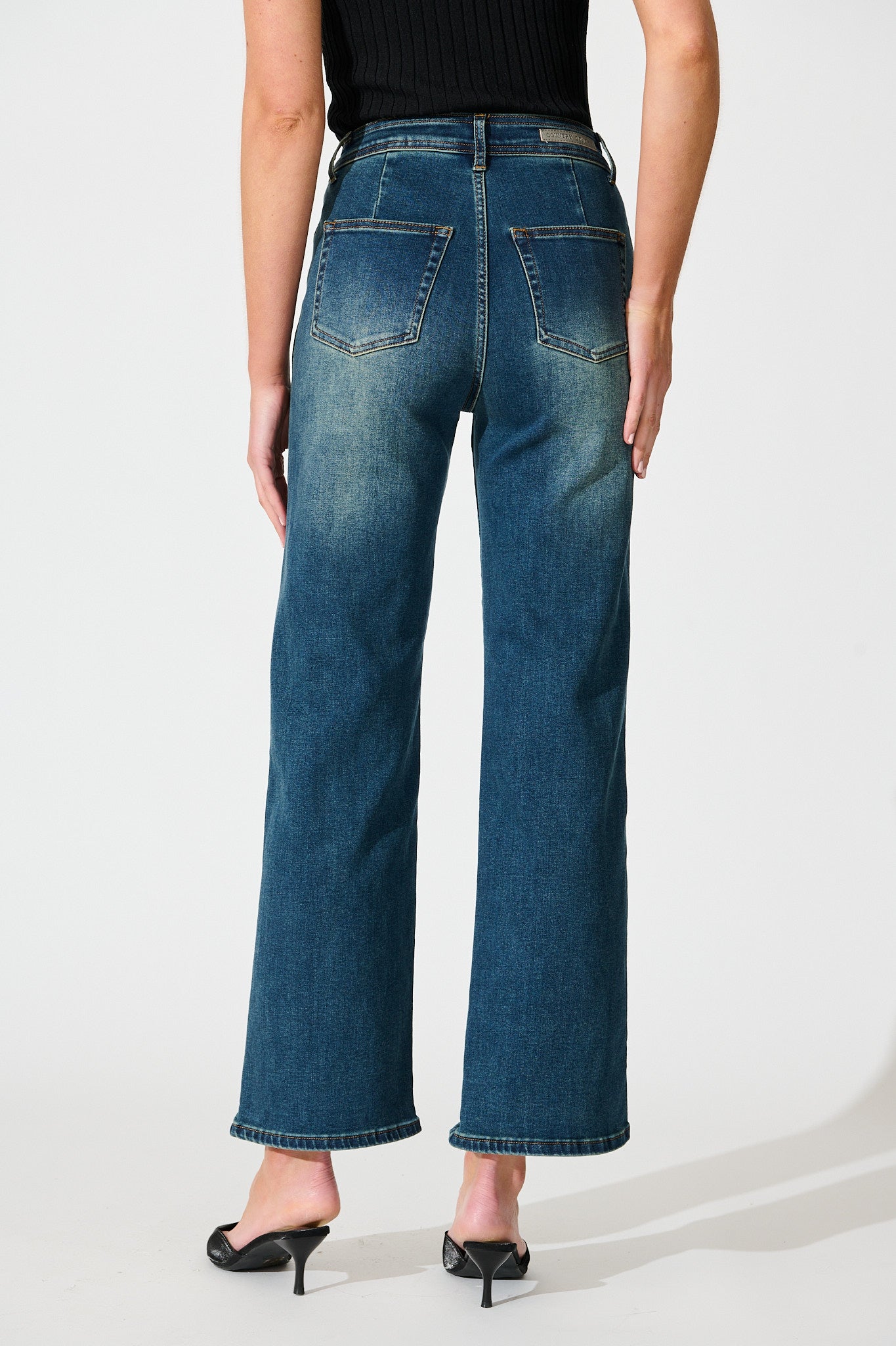 Adele High Rise Straight Leg Jean in Stone Wash Blue