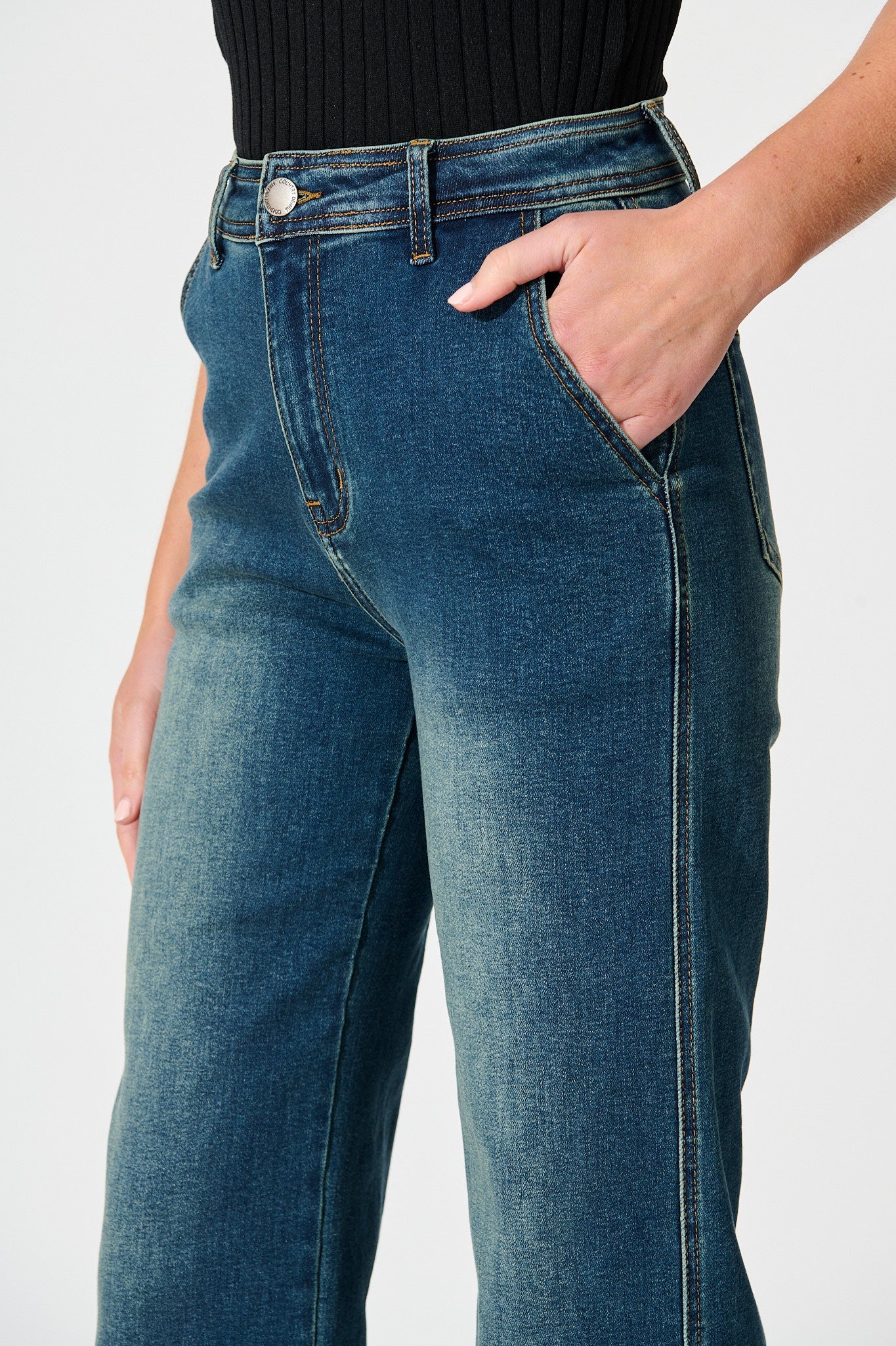 Adele High Rise Straight Leg Jean in Stone Wash Blue