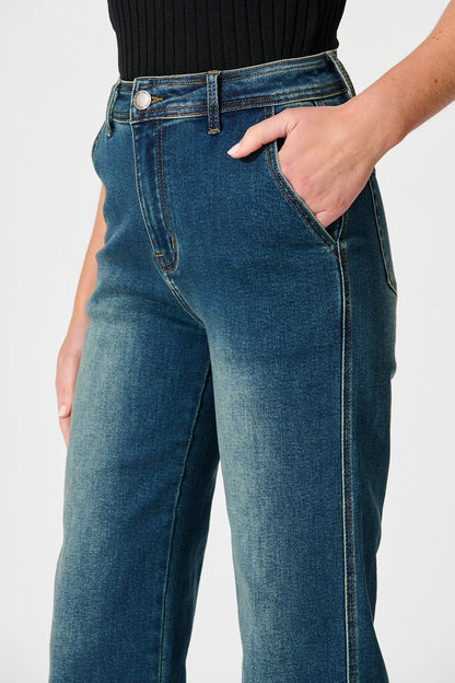 Adele High Rise Straight Leg Jean in Stone Wash Blue