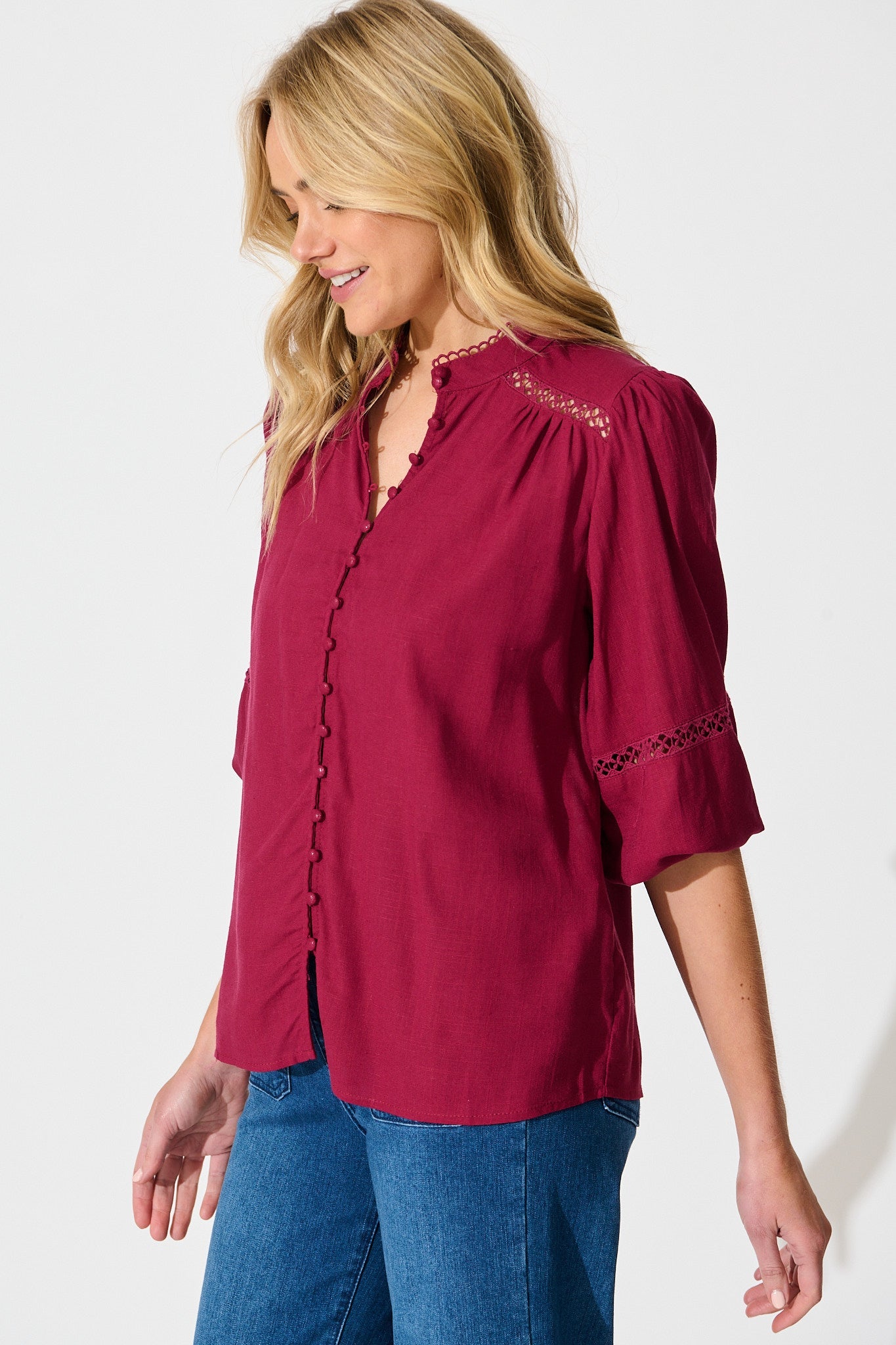 Brianna Top in Wine Linen Blend