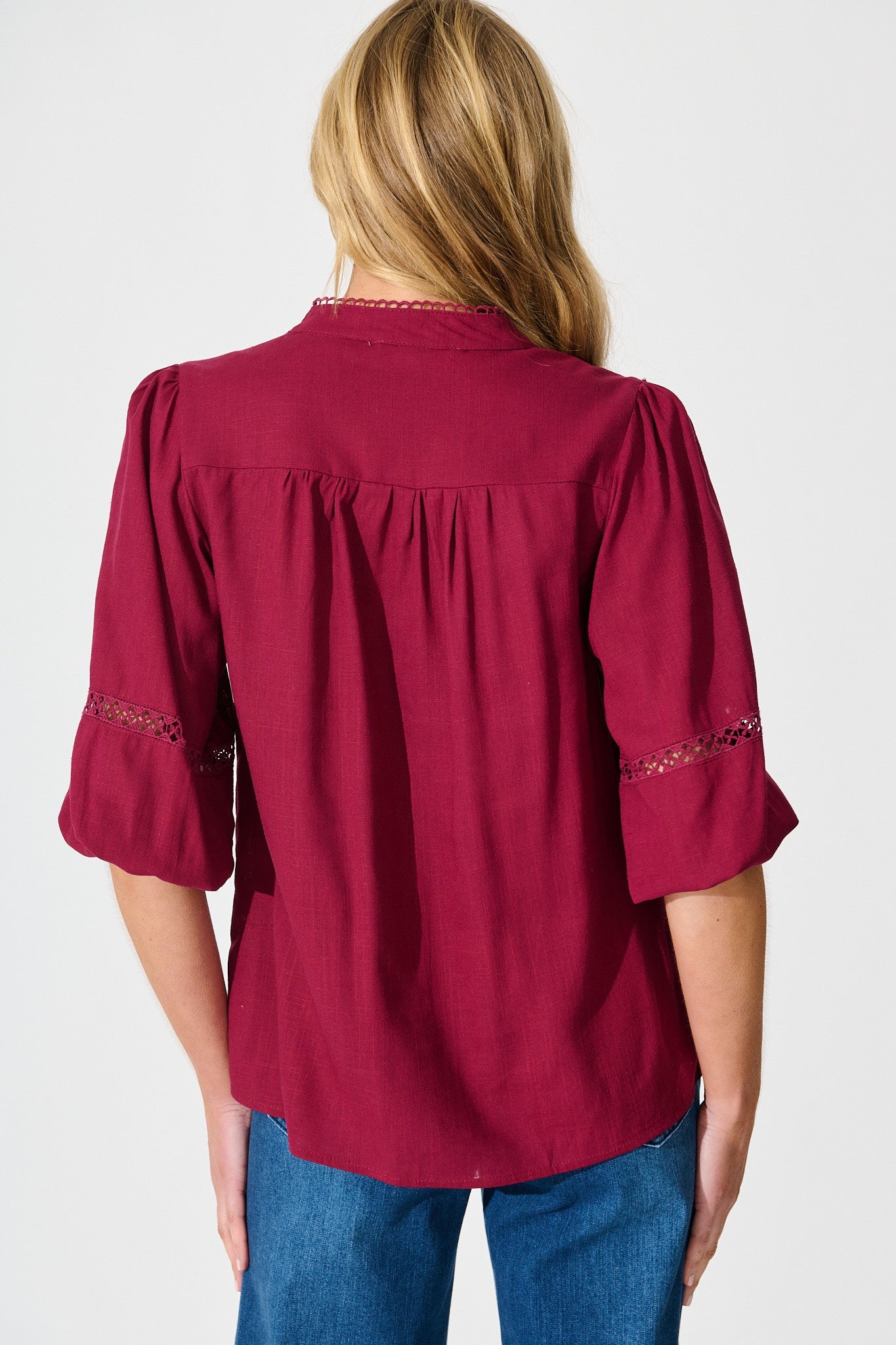 Brianna Top in Wine Linen Blend