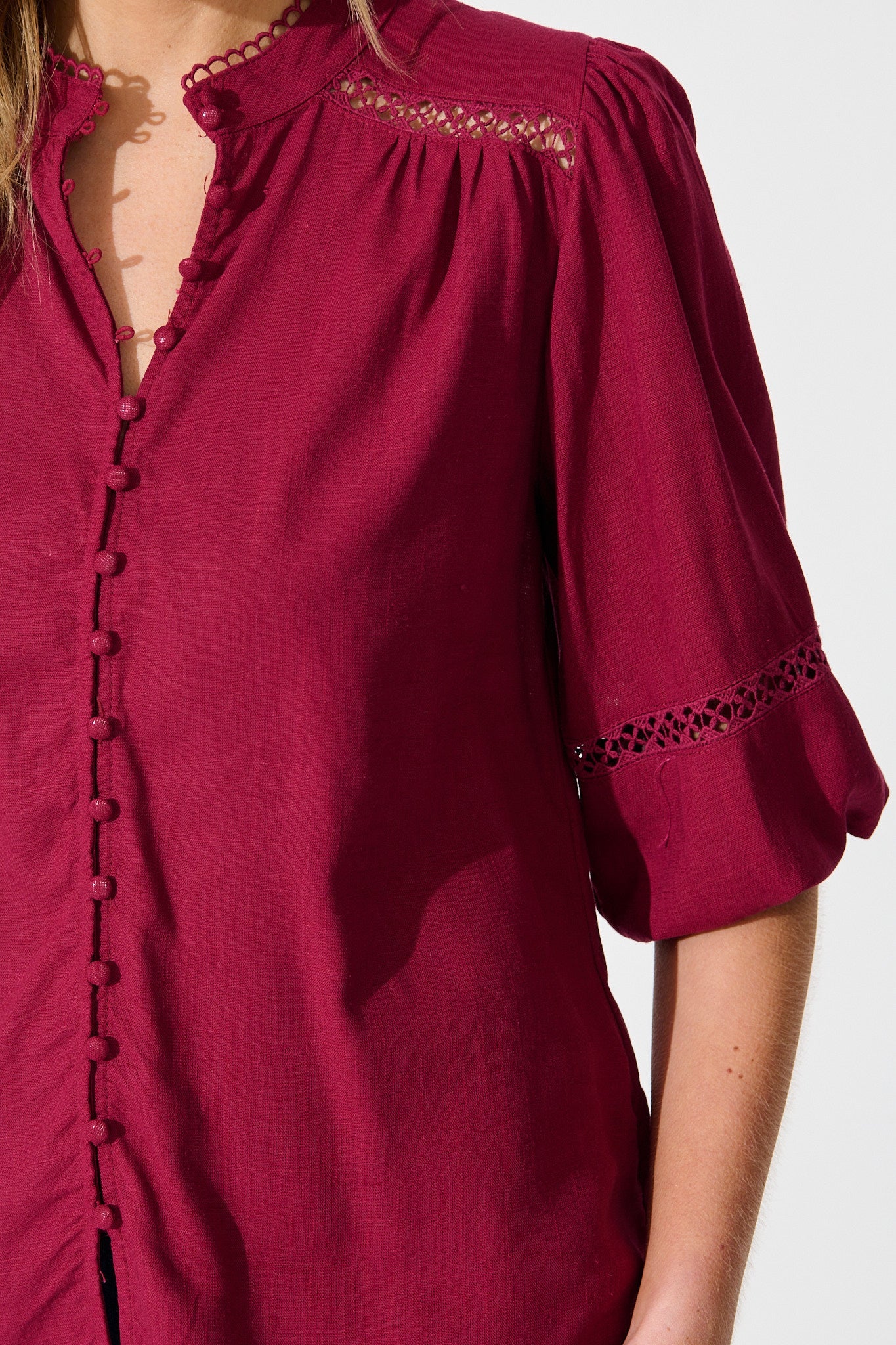 Brianna Top in Wine Linen Blend