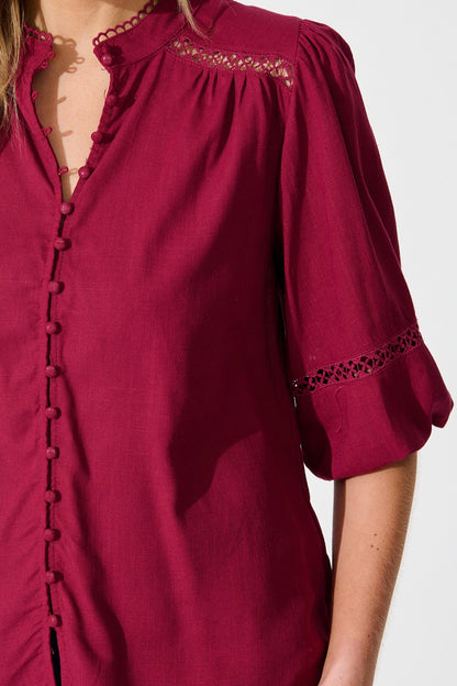 Brianna Top in Wine Linen Blend