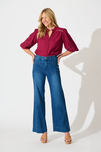 Brianna Top in Wine Linen Blend