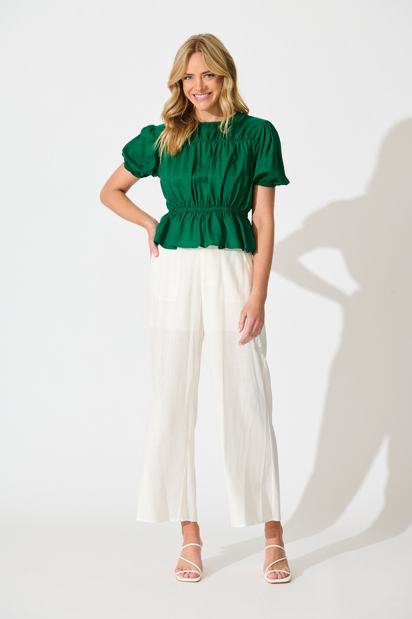 Bria Top in Emerald Linen Blend