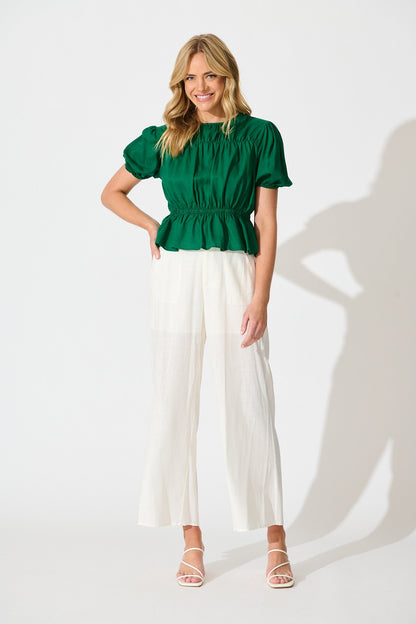 Bria Top in Emerald Linen Blend