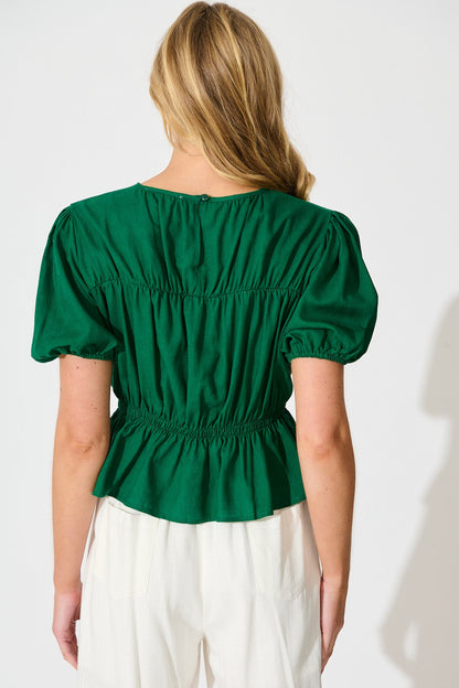 Bria Top in Emerald Linen Blend