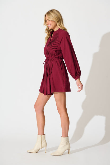 Tallulah Dress in Wine Linen Cotton Blend