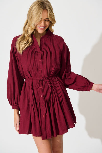 Tallulah Dress in Wine Linen Cotton Blend
