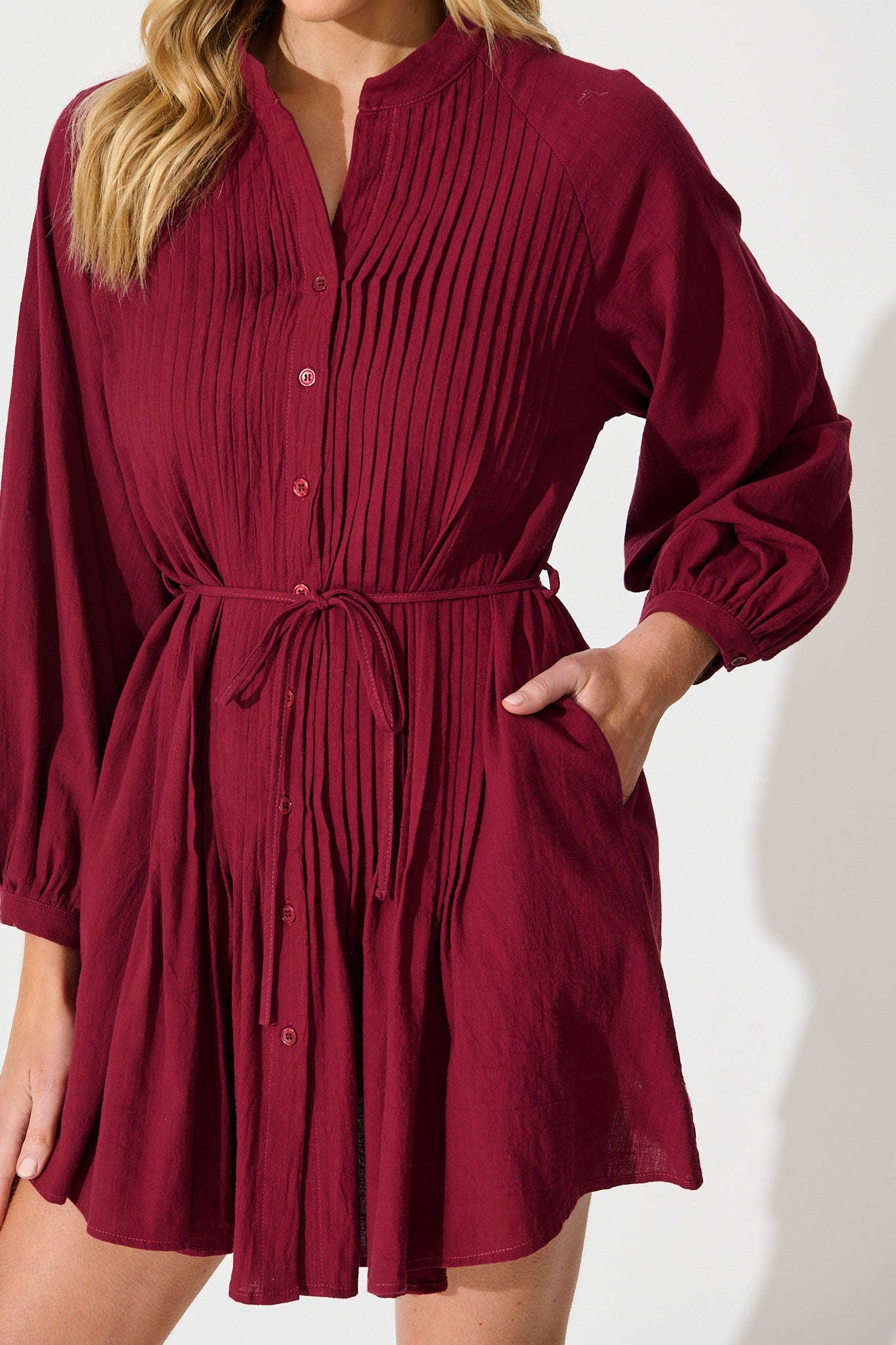Tallulah Dress in Wine Linen Cotton Blend